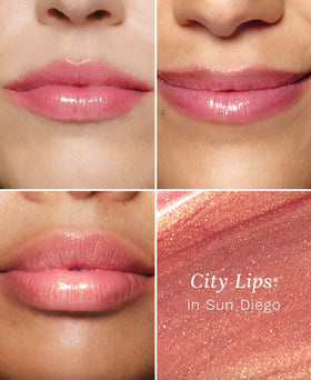 City Beauty City Lips swatch on skin displaying Sun Diego color payoff