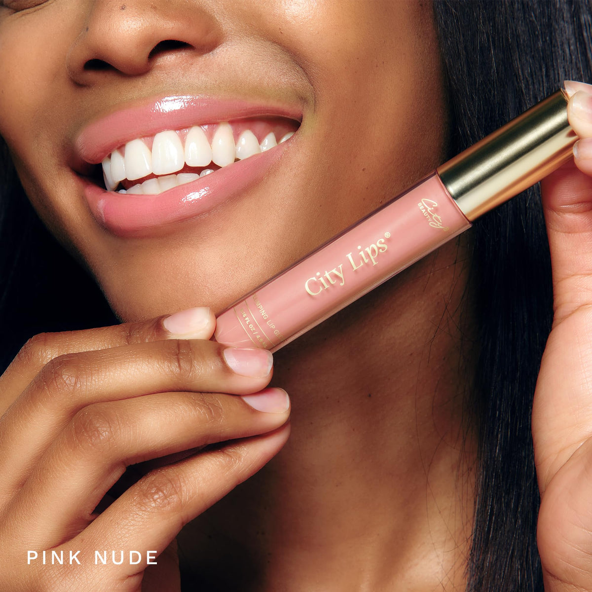 City Beauty City Lips swatch on skin revealing true pink nude color payoff
