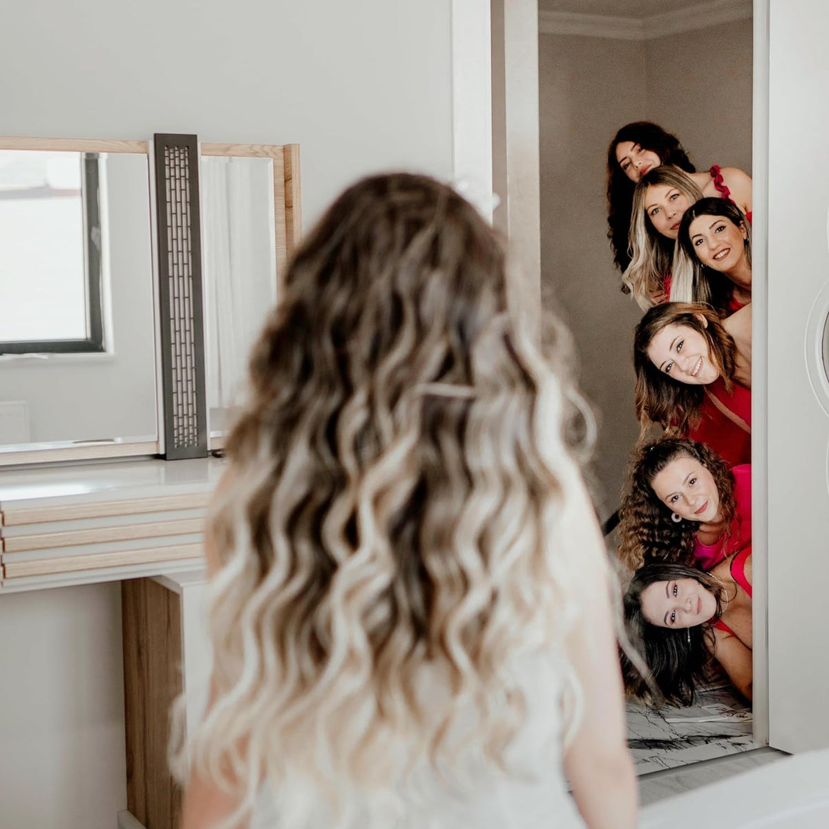 Ciulaiy bridal party getting-ready scene with accessories used for prep and photos