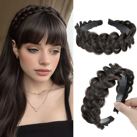 CJL HAIR front view of wide braided headband showing natural finish and style benefit