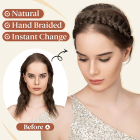 CJL HAIR headband on model shows easy styling and polished casual benefit