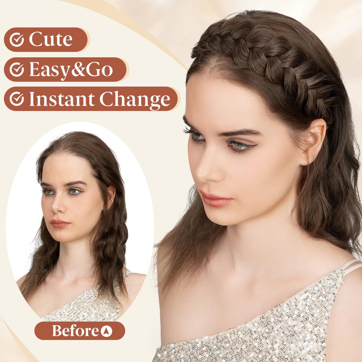 CJL HAIR headband beside ruler showing scale and easy portability benefit
