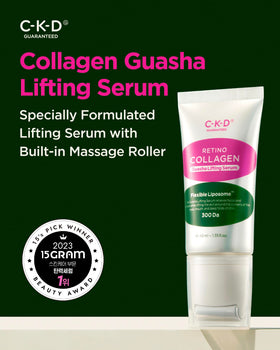 CKD Guaranteed close-up of serum drop texture highlighting fast-absorbing hydration