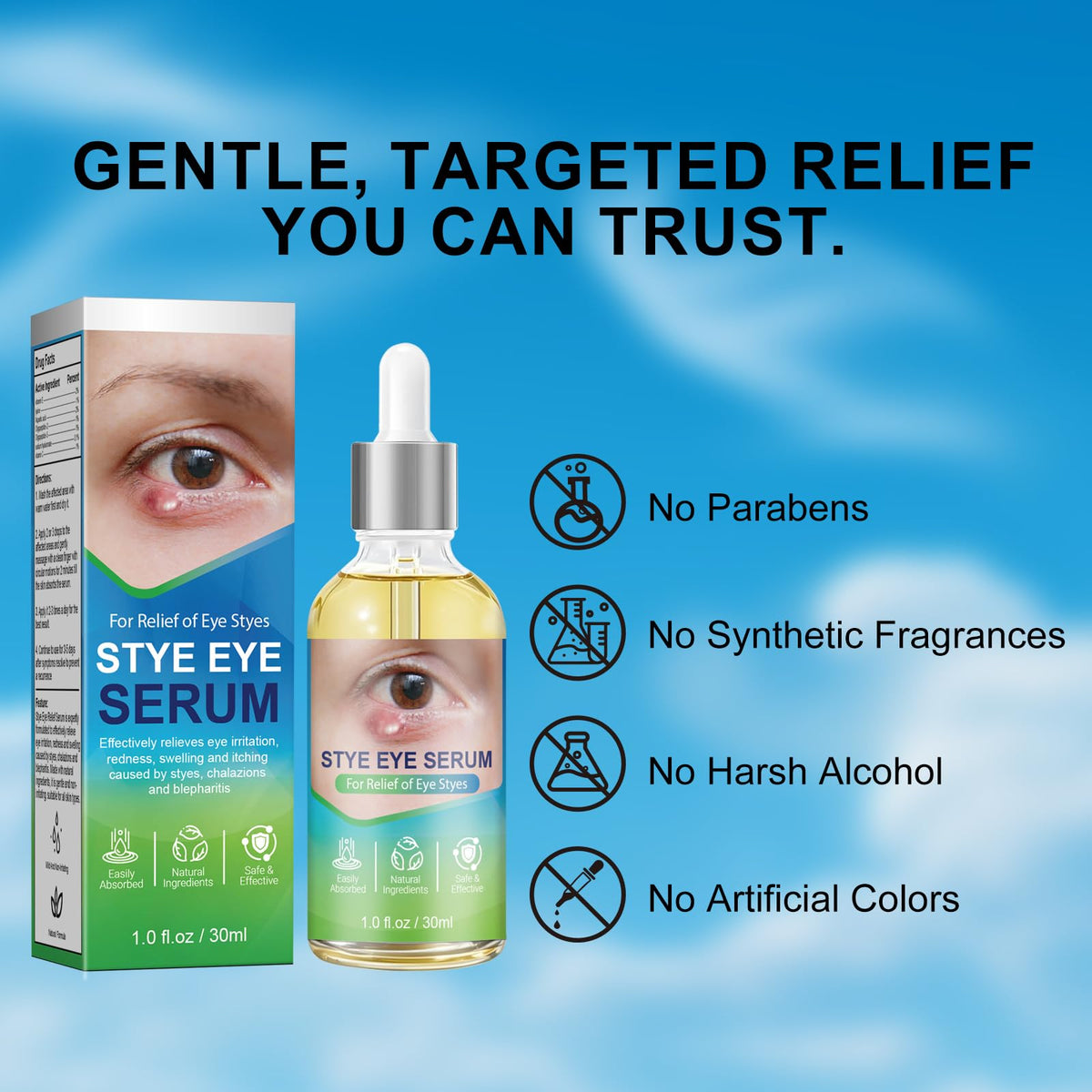 clabay lifestyle shot on bathroom counter indicating daily eyelid care routine