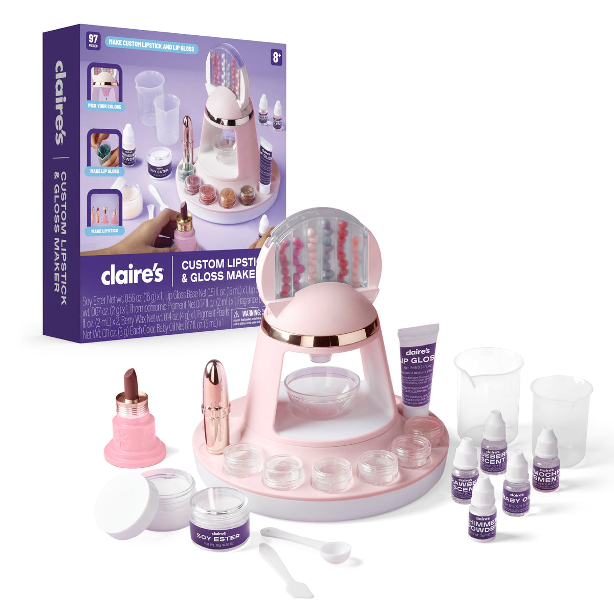 Claire's front packaging showing the 97-piece kit and components for creative play