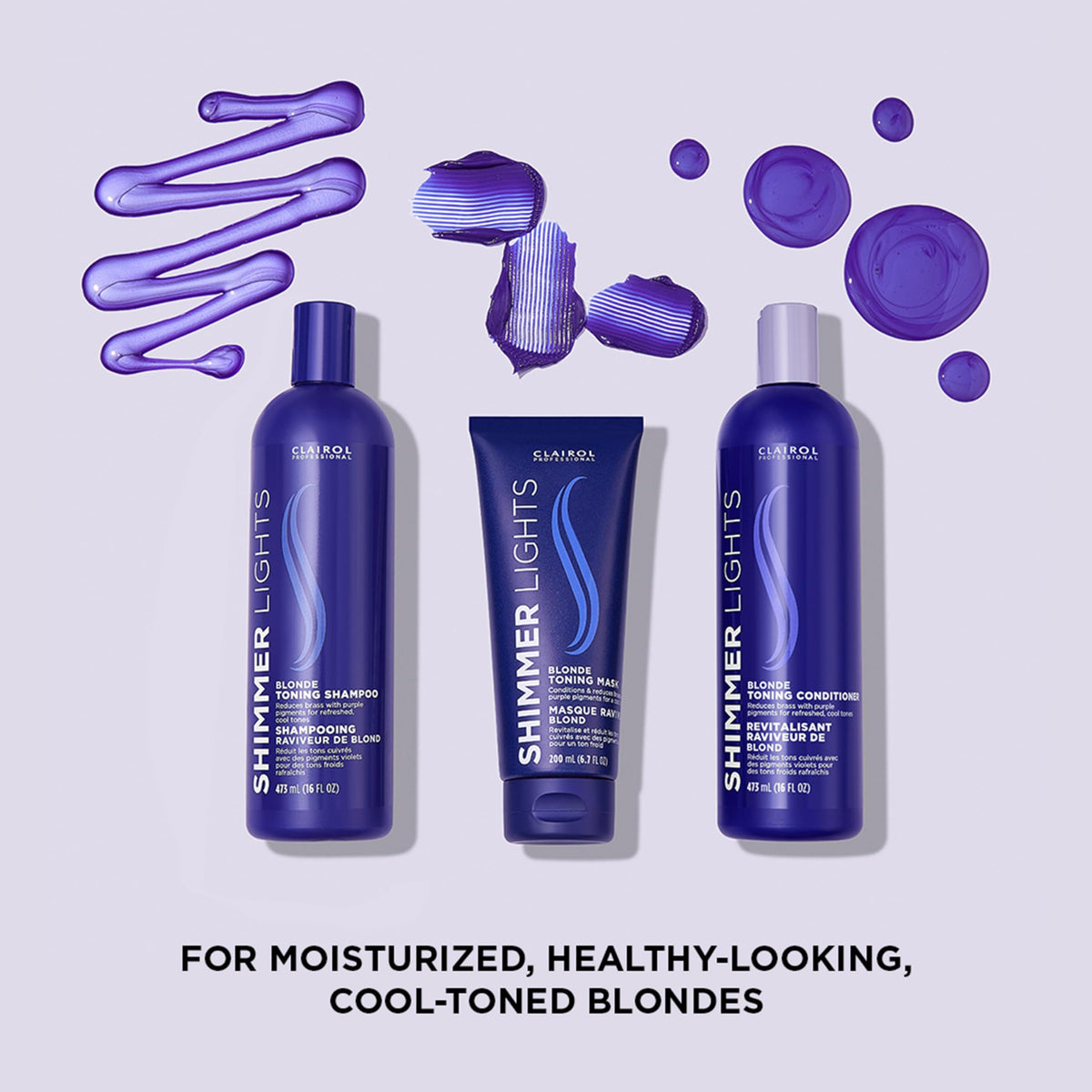 Clairol Professional before and after highlights showing reduced brass