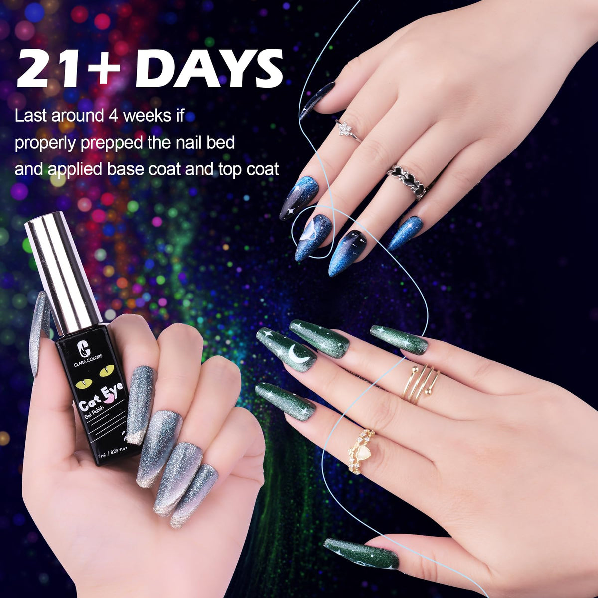 Clara Colors magnet in use over nail demonstrating quick cat eye line creation benefit