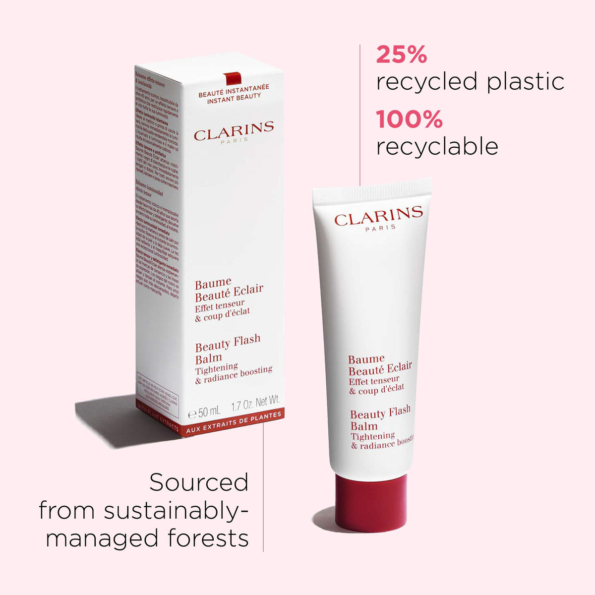 Clarins before-and-after makeup base demonstrating smoother complexion