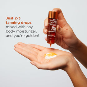 Clarins before and after on leg demonstrating natural, streak-free glow