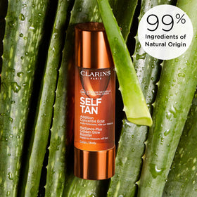 Clarins bottle label listing key ingredients like glycerin and aloe vera
