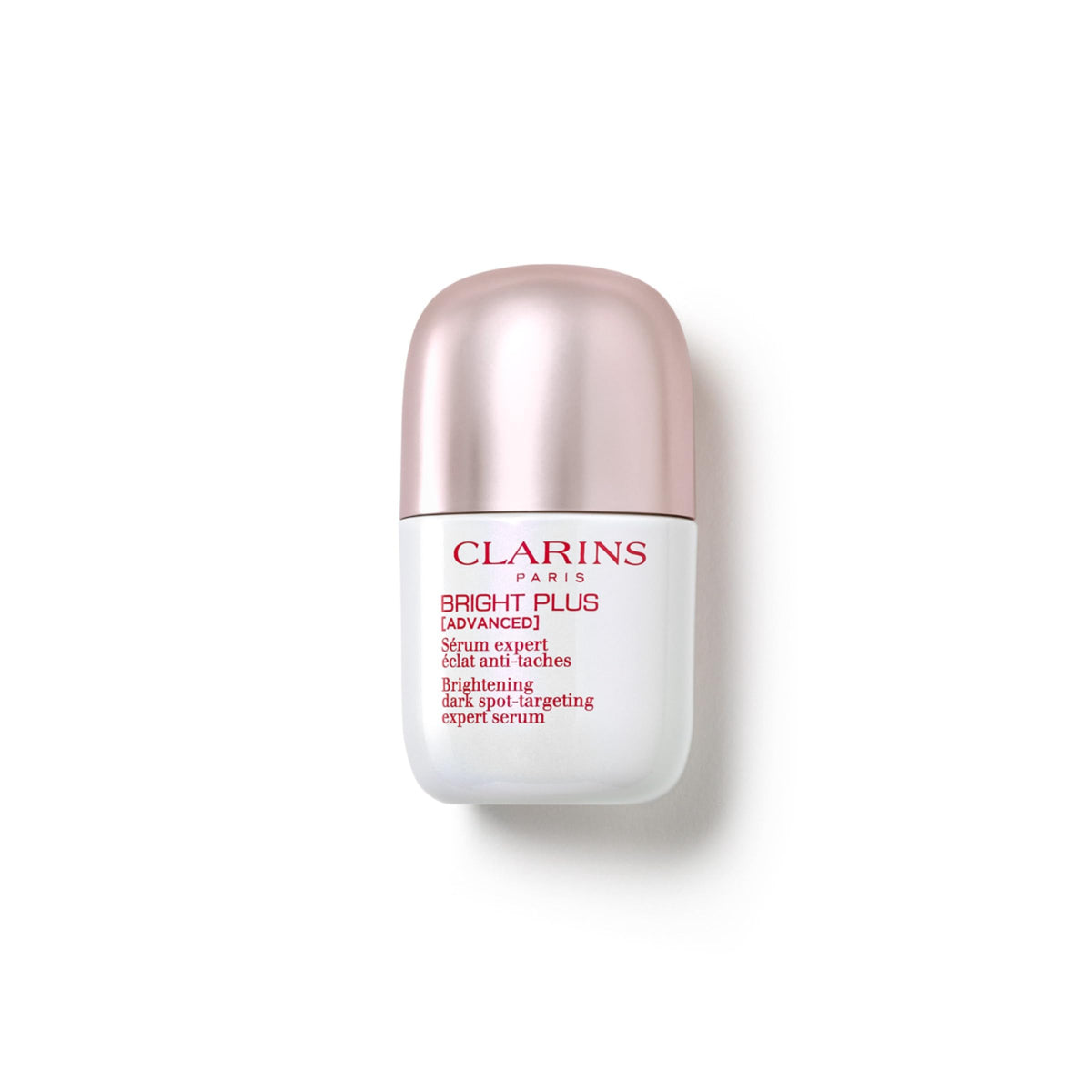 Clarins front packaging showing bottle and cap, conveys premium quality