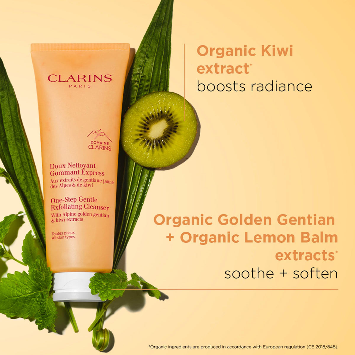 Clarins cleanser dispensed on hand demonstrating ideal dime-size amount