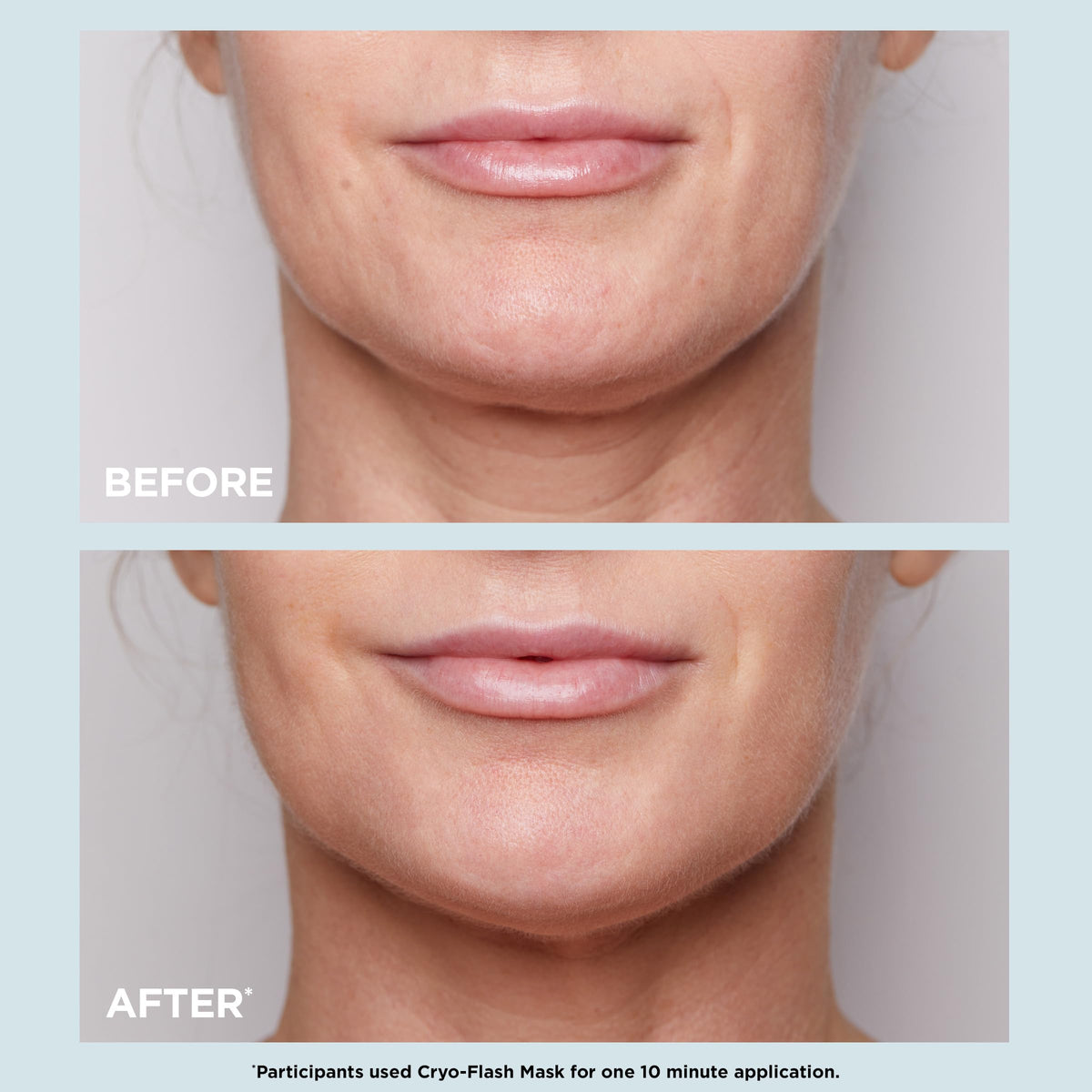 CLARINS mask applied on model demonstrating instant cooling and fresh appearance
