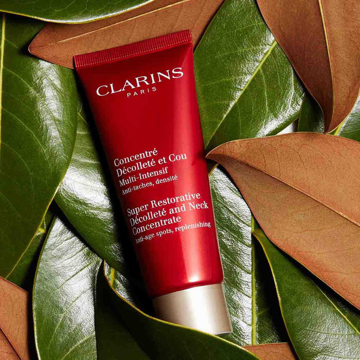 Clarins label and ingredients panel highlighting organic Harungana extract