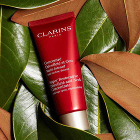 Clarins label and ingredients panel highlighting organic Harungana extract