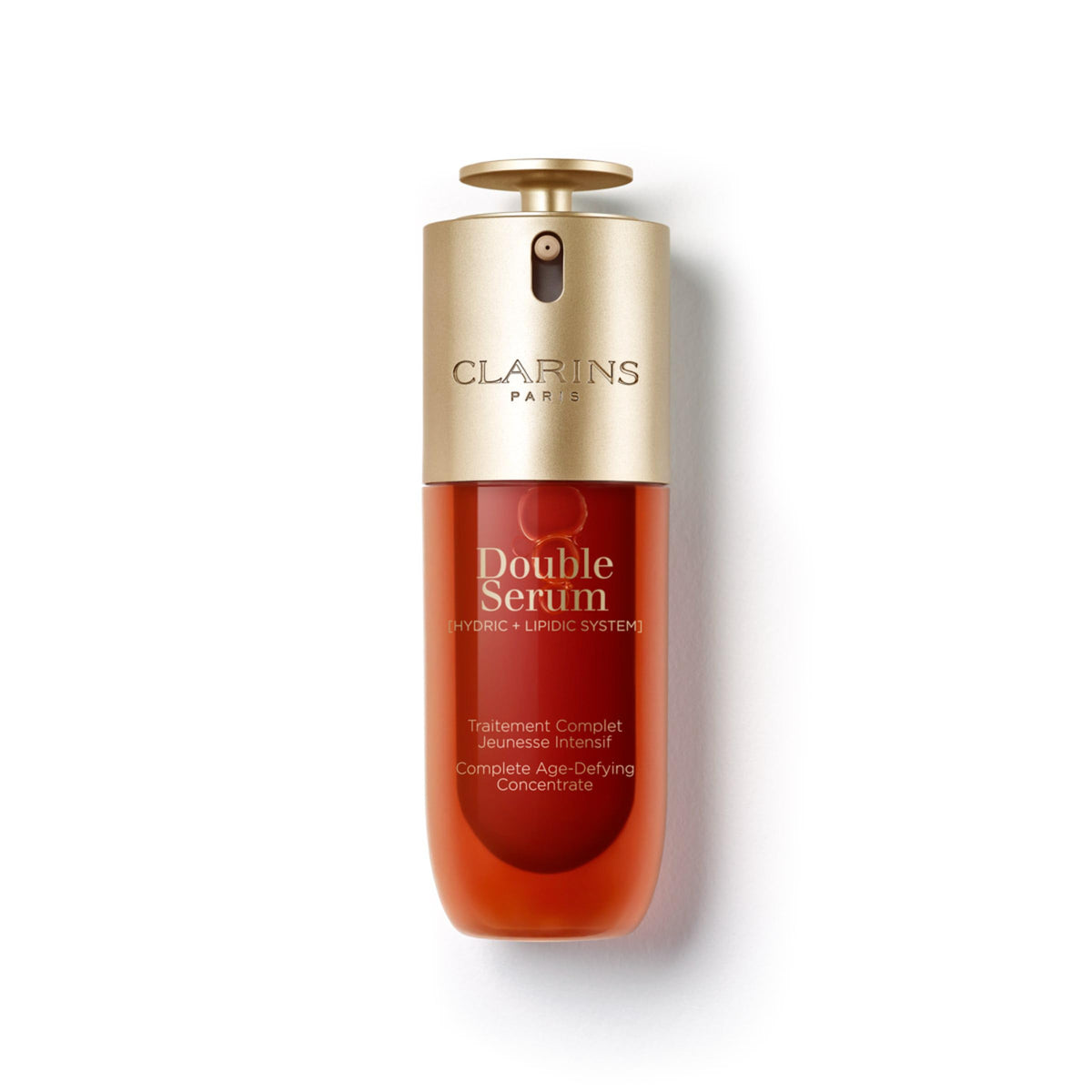 Clarins double serum front bottle showing packaging and effective anti-aging benefits
