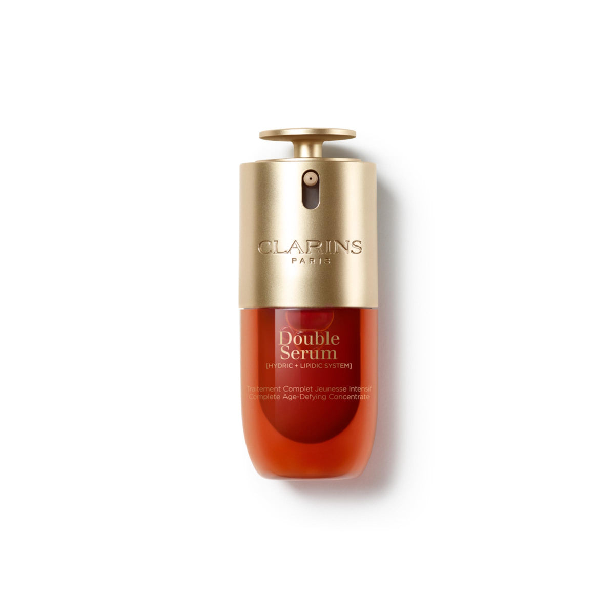 Clarins Double Serum front bottle showing elegant design and clear benefits