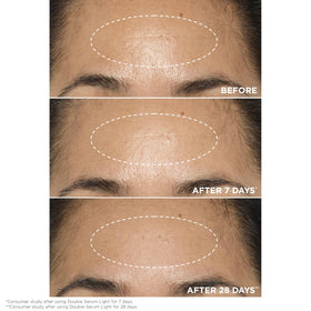 Clarins Double Serum Light texture on palm showing lightweight finish and quick absorption