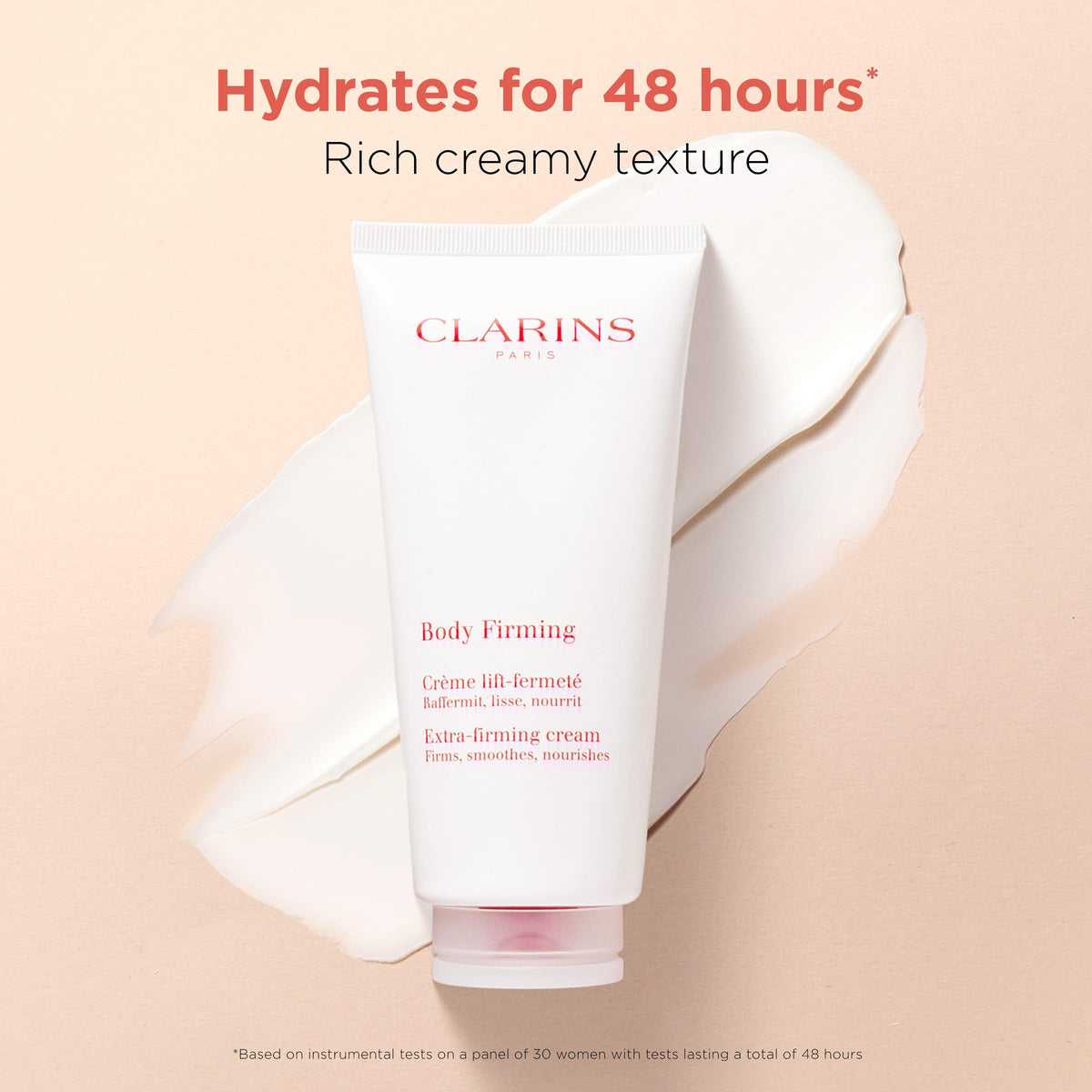Clarins product being applied on arm illustrating firming and smoothing