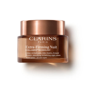 Clarins front jar showing sleek refillable night cream packaging and elegant design benefit