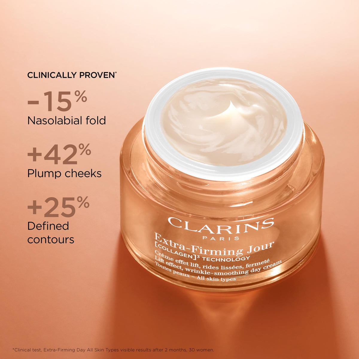 CLARINS close-up of cream texture highlighting smooth absorbent feel