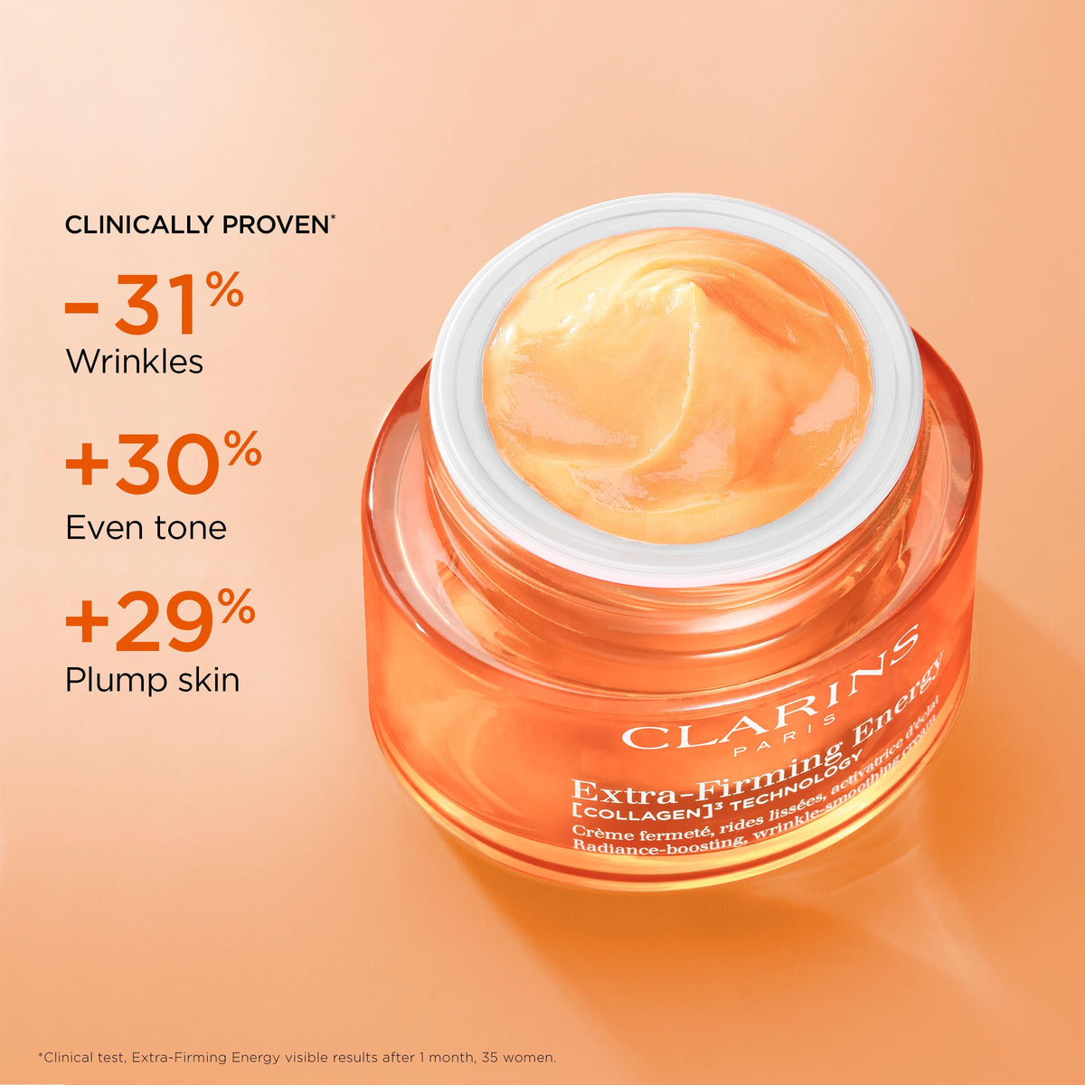 Clarins cream texture close-up highlighting smooth, lightweight finish