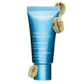 CLARINS eye gel on fingertip demonstrating small pea-sized application and easy blending