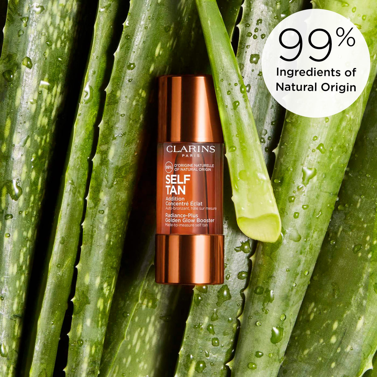 CLARINS label and ingredients panel highlighting 99% natural-origin components