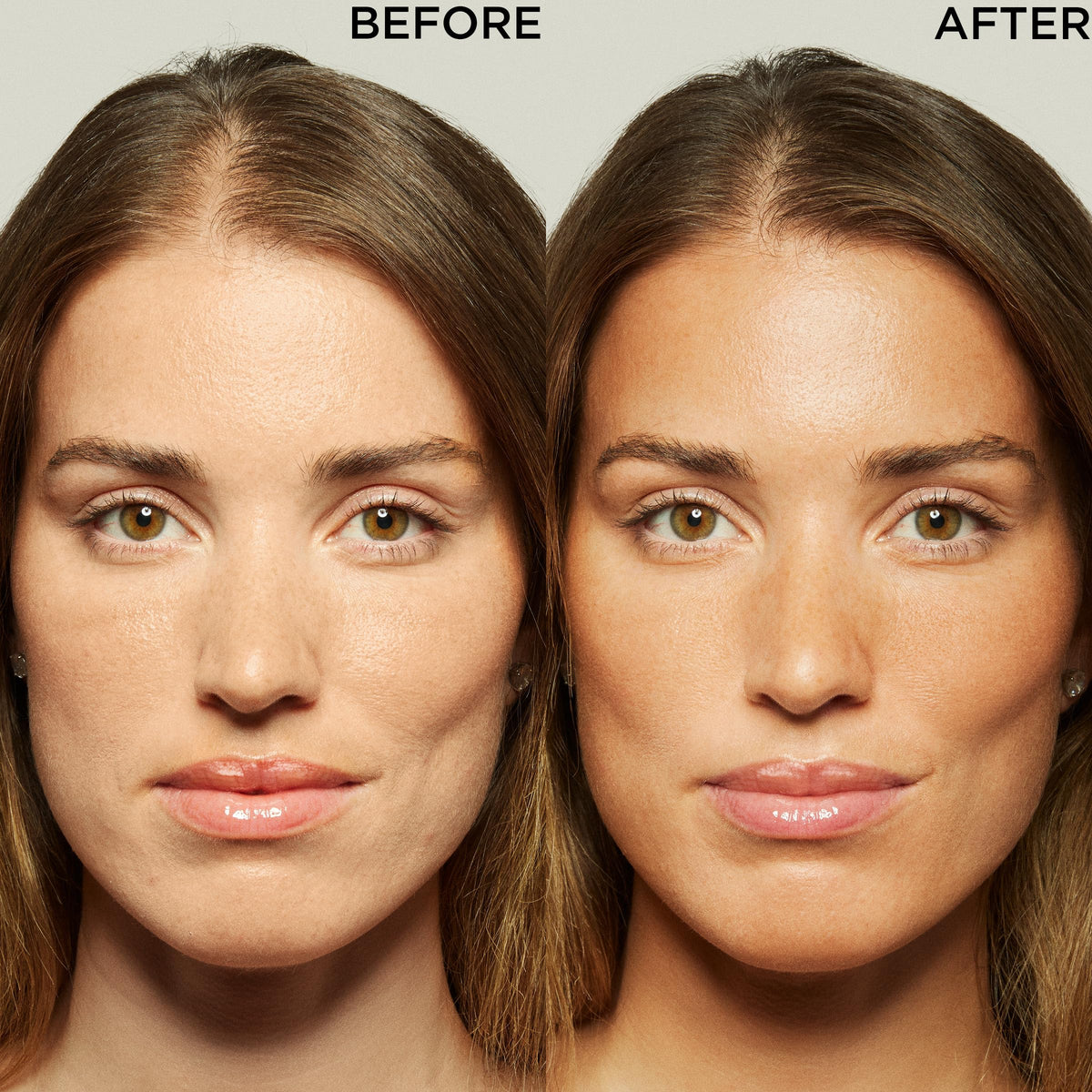 CLARINS amber-tinted texture spread on skin demonstrating smooth, streak-free finish