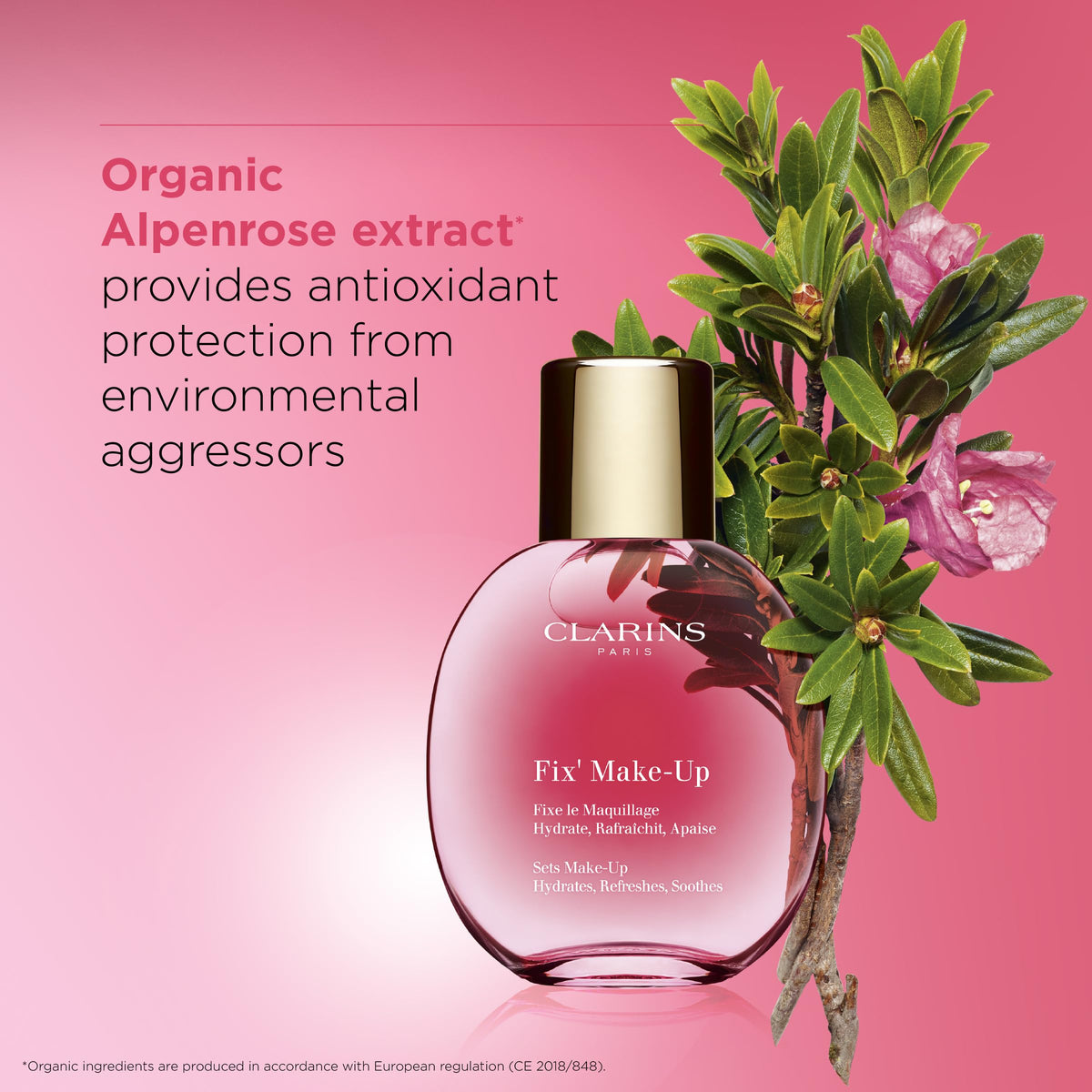 Clarins bottle label detail highlighting ingredients and natural composition