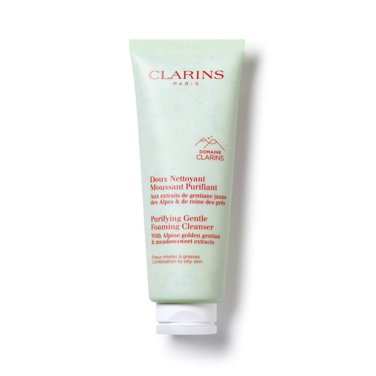 Clarins front packaging showing cleanser tube and clear brand benefits