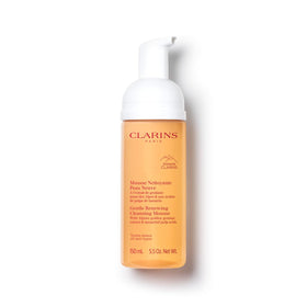 Clarins cleansing mousse front pump shows clean design and easy dispensing