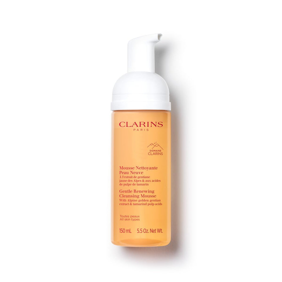 Clarins cleansing mousse front pump shows clean design and easy dispensing