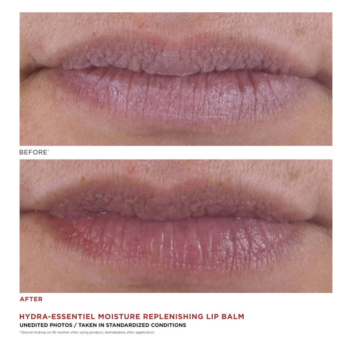 Clarins balm being applied to lips delivering visible smoothing and plumping benefit