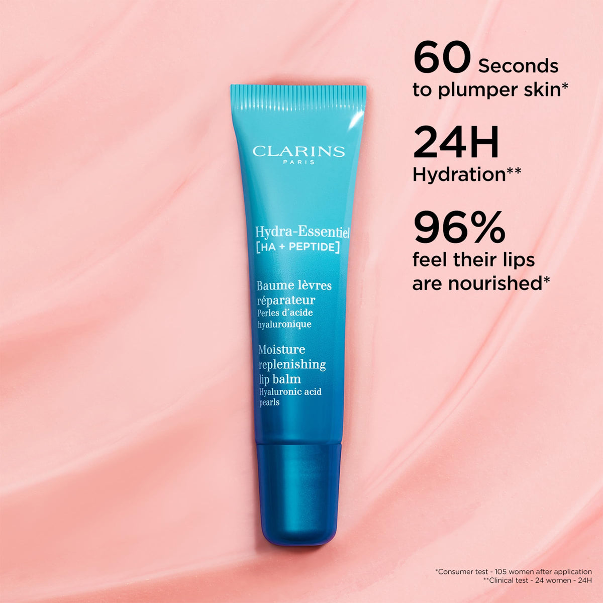 Clarins hyaluronic pearls ingredient closeup highlighting plant‑based moisture delivery