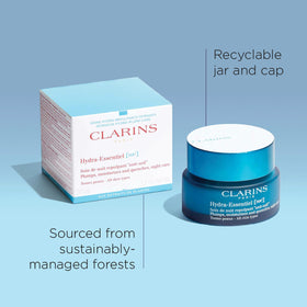 Clarins Hydra‑Essentiel size comparison 1.7 oz showing travel‑friendly benefit