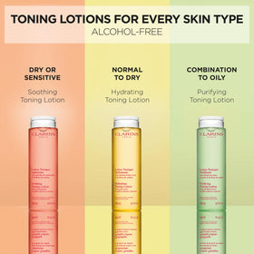 CLARINS toner on a bathroom vanity in a morning routine scene for balanced, shine-free skin
