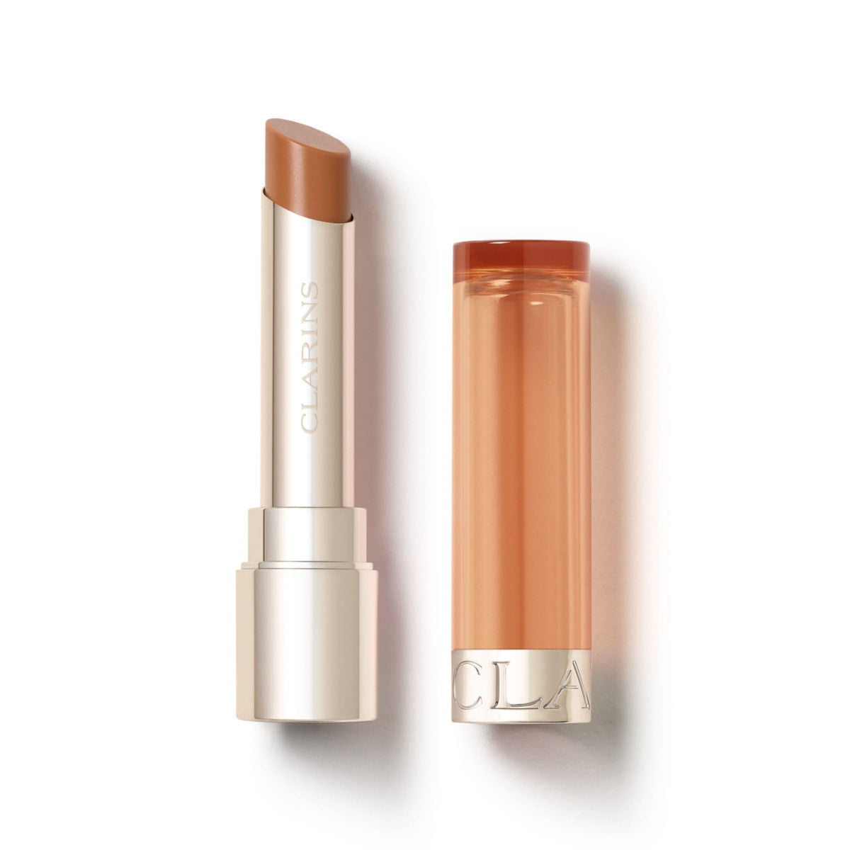Clarins front packaging showing shade 04 Almond and compact design benefit