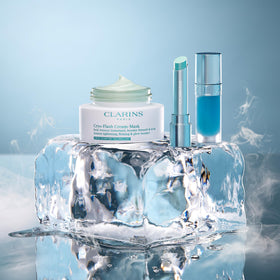 clarins balm in hand illustrating travel-friendly compact design