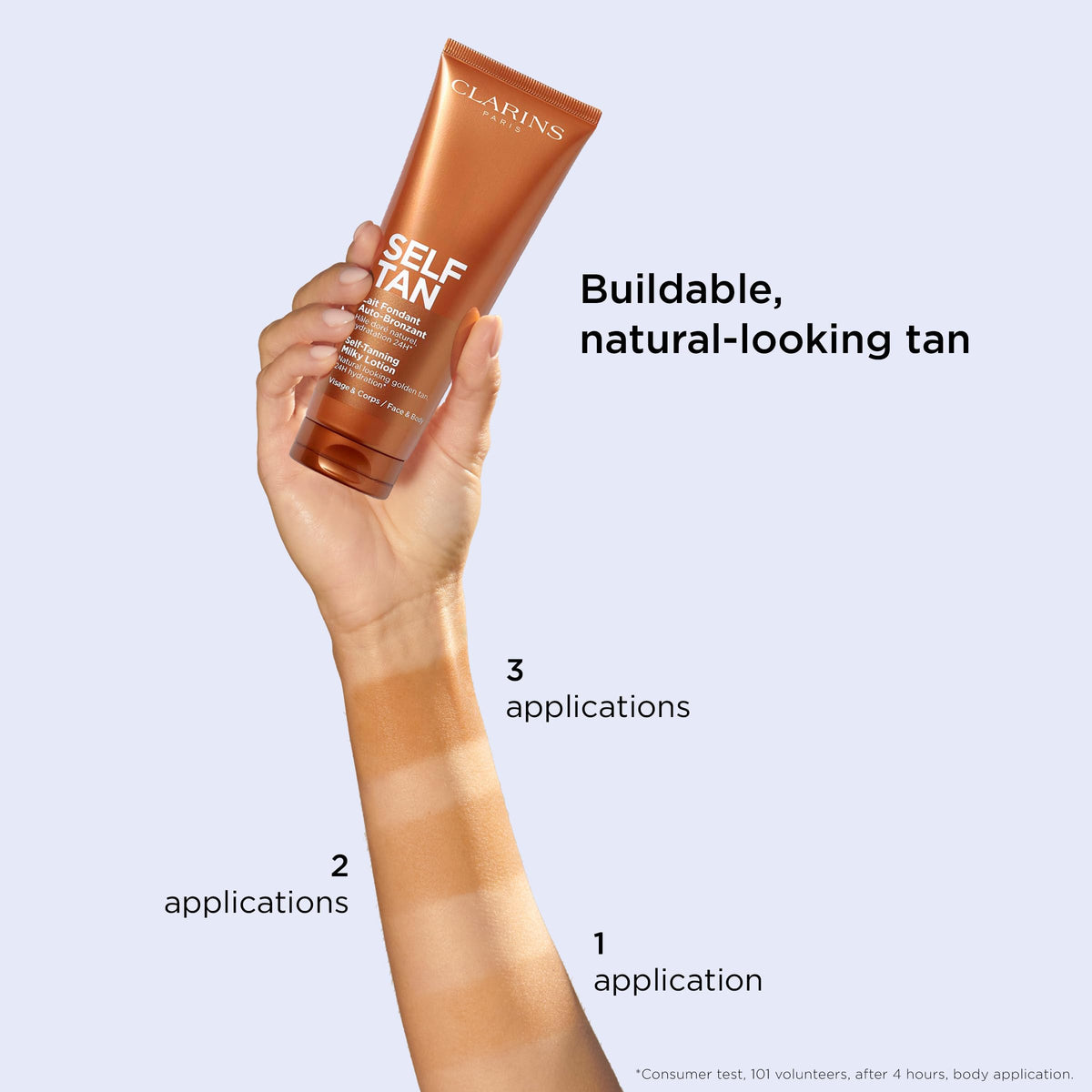 Clarins lotion texture close-up showing lightweight, fast-absorbing finish