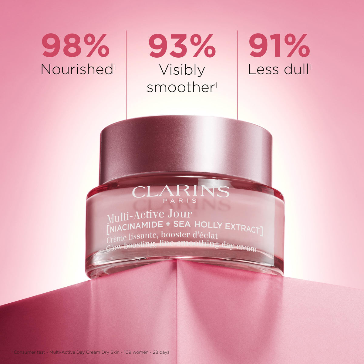 CLARINS jar open to reveal cream texture and easy scoop application benefit