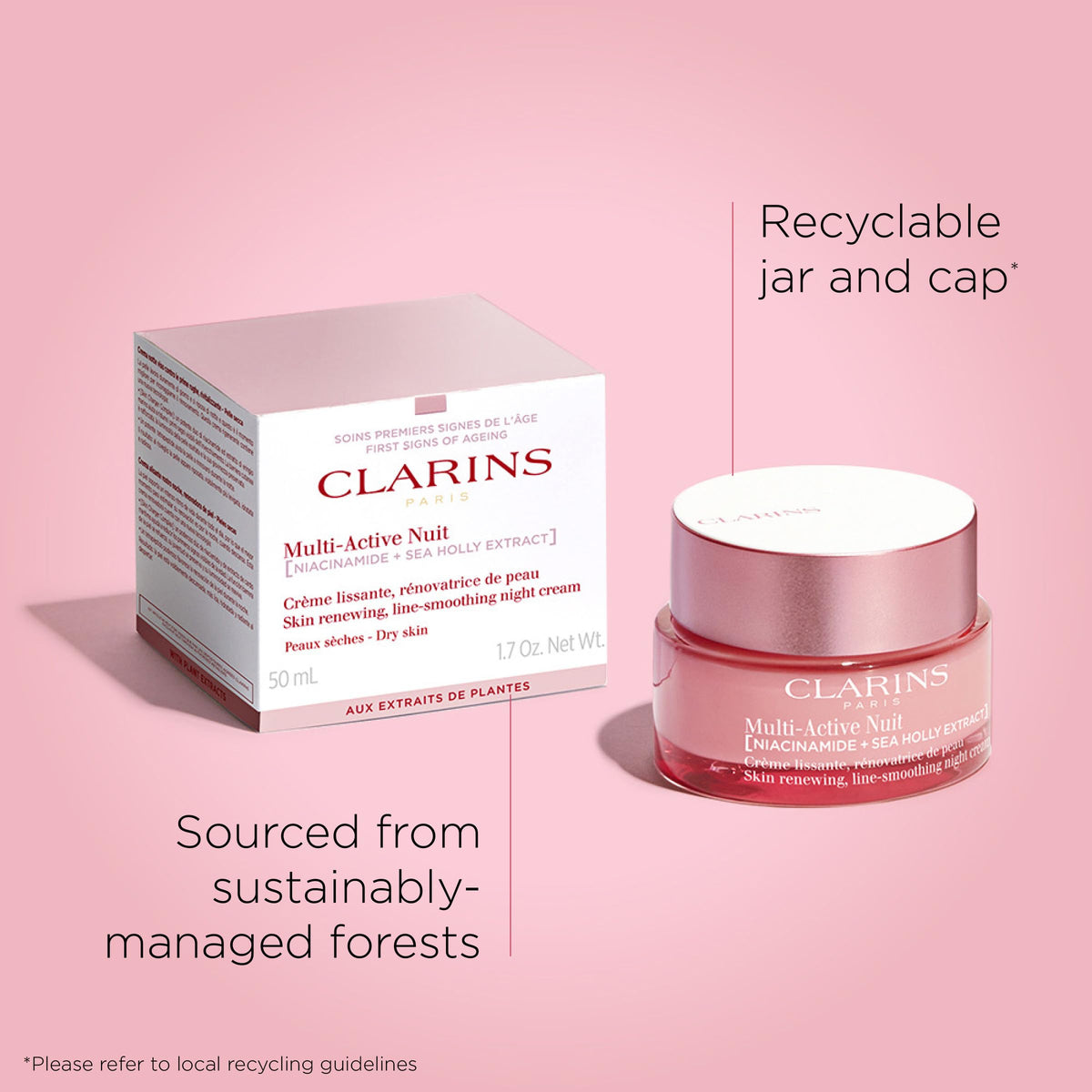 Clarins jar next to everyday objects for scale, shows compact travel-friendly size