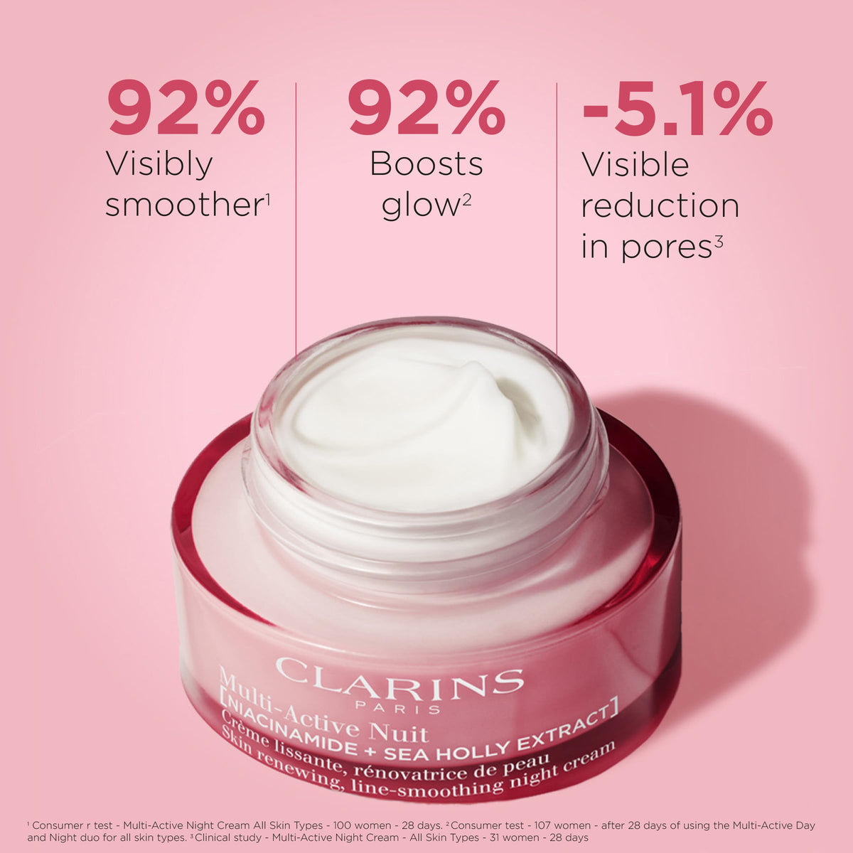 Clarins cream texture in jar highlighting fast-absorbing, non-greasy finish