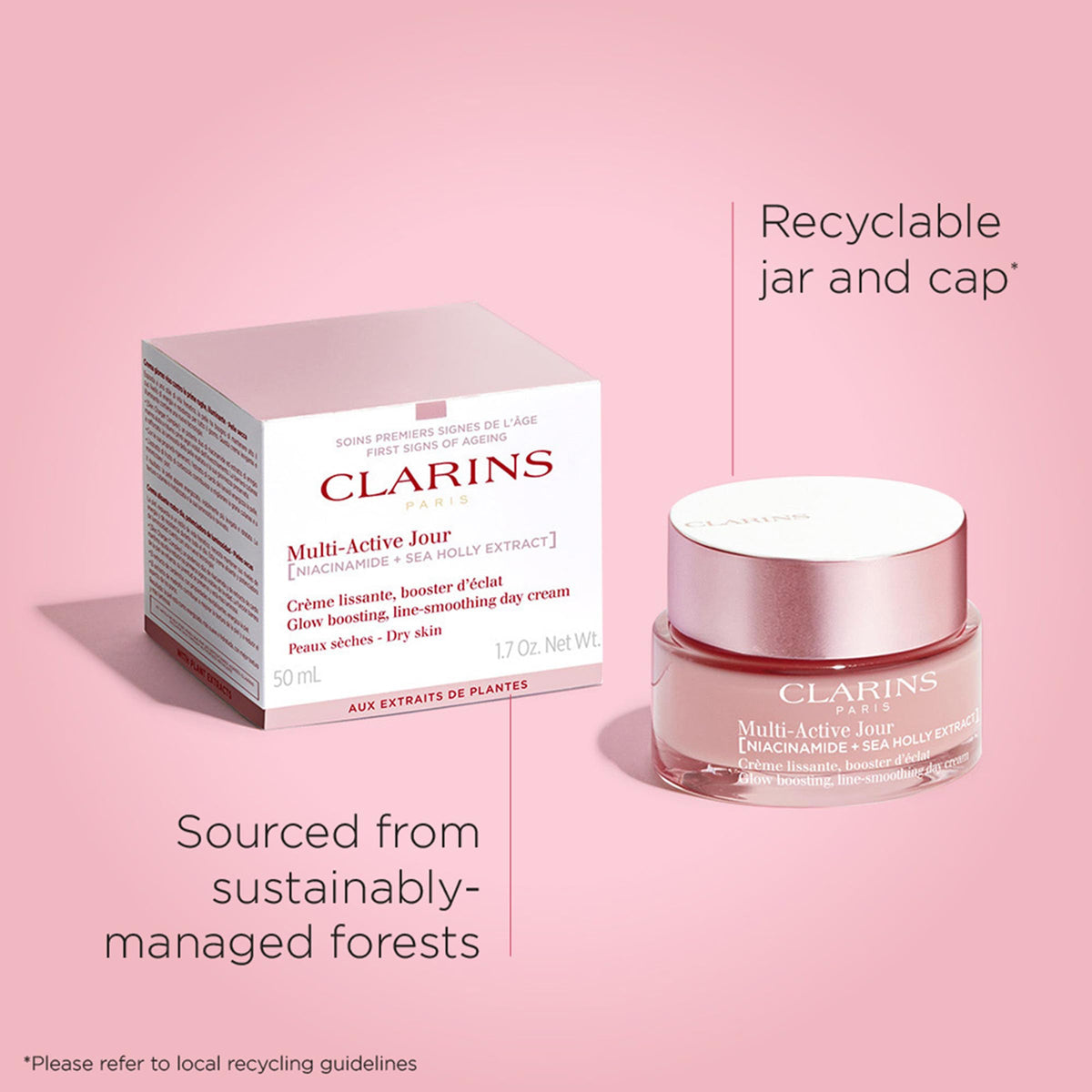 CLARINS jar held in hand to show 1.7 oz scale and travel-friendly benefit