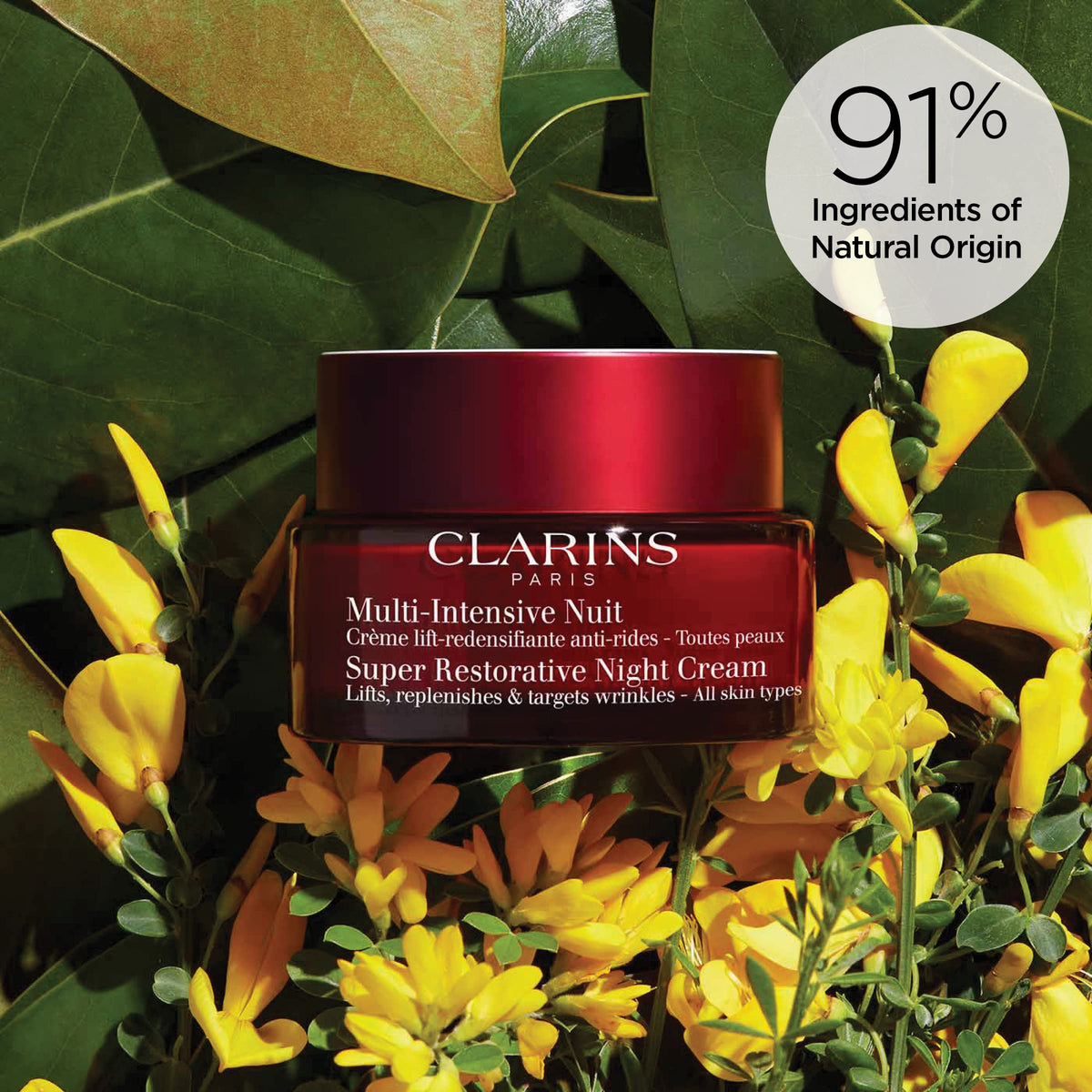 Clarins application on hand during night routine benefit: demonstrates smooth absorption