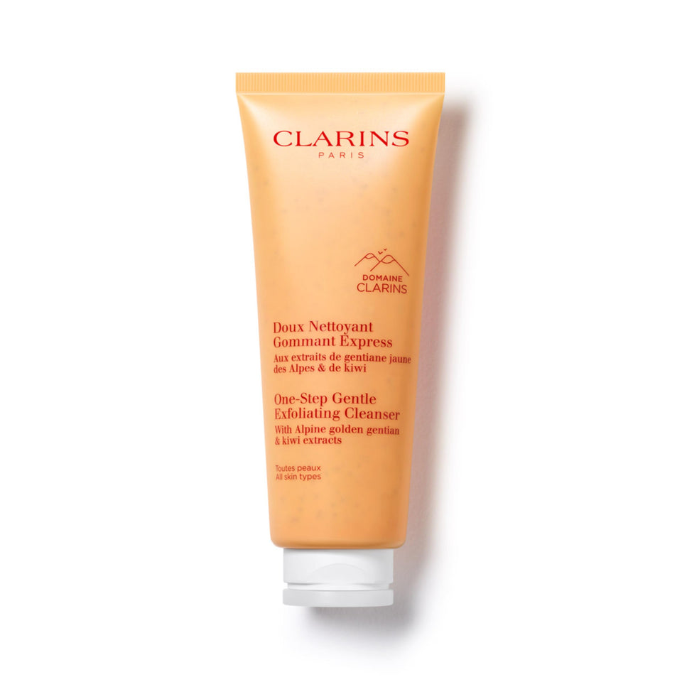 Clarins front packaging showing cleanser tube and benefits
