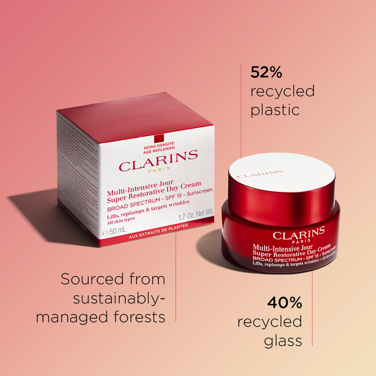 Clarins product styled on bathroom shelf suggesting daily routine convenience benefit