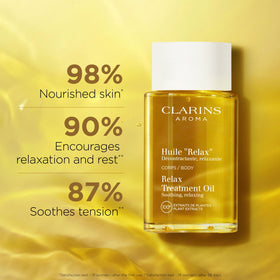 Clarins bottle open with oil dispensing to show easy application benefit