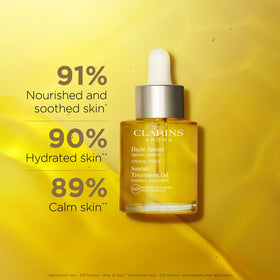 CLARINS close-up oil drop texture highlighting lightweight absorption and smooth feel