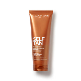 Clarins front packaging showing bottle and label, clear product benefit
